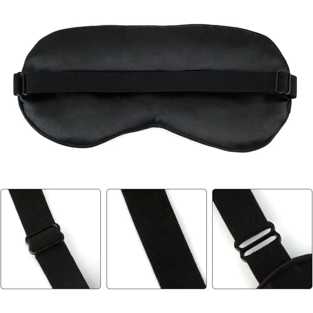 2 PCS Black Satin Sleep Masks Adjustable Silk Eye Covers Blind Folds Party Games